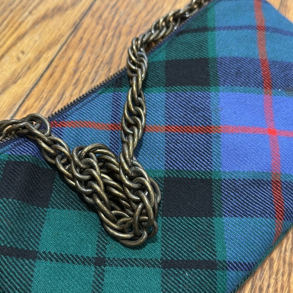 j. Crew tartan Plaid Chain Strap Women's clutch 100% wool MISSING zipper pull - Picture 4 of 6